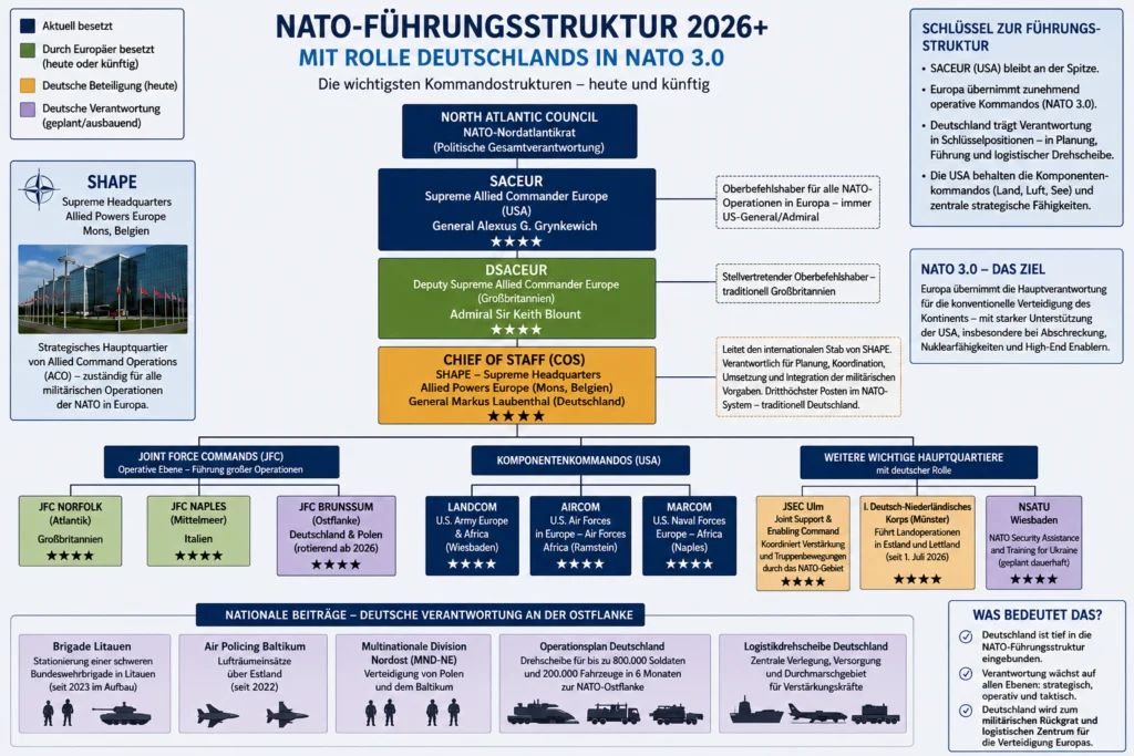 NATO-Führungsstruktur 2026 mit der Rolle Deutschlands in NATO 3.0